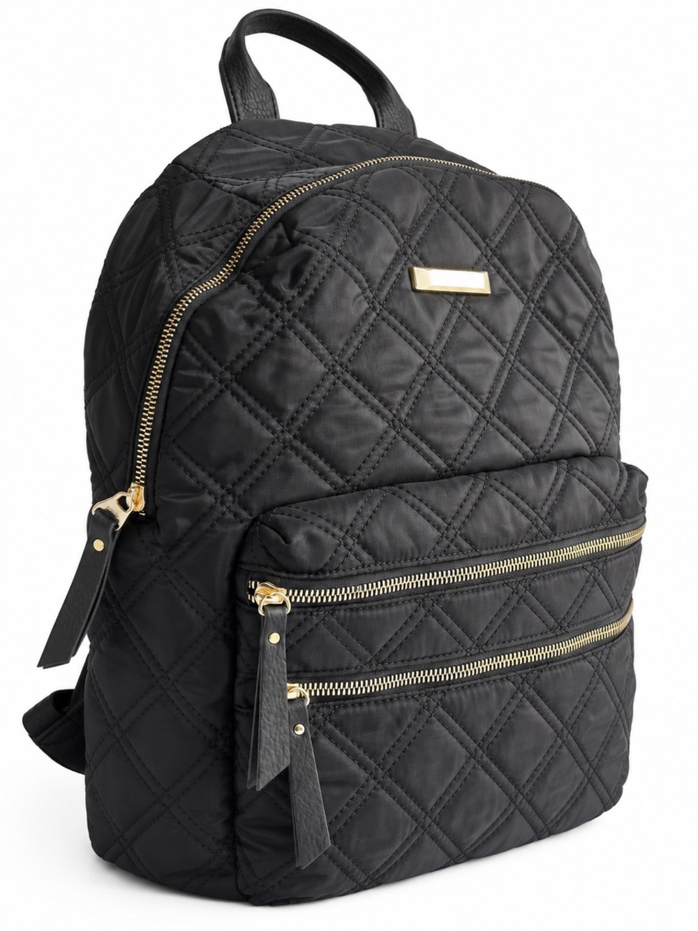 Steve Madden Quilted Black Backpack with Gold Accents